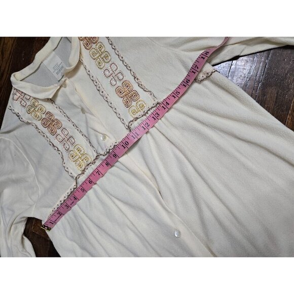Vintage 70s Cream Boho Prairie Night Gown House Dress Bell Sleeve - Picture 9 of 14
